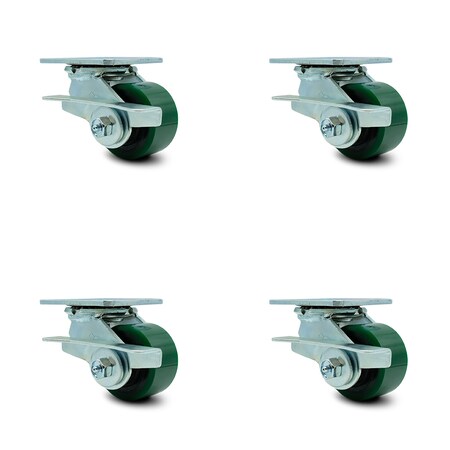 Service Caster 3.25 Inch Poly on Steel Caster Set with Roller Bearing and Brake/Swivel Lock SCC SCC-30CS3420-PUR-GB-SLB-BSL-4
